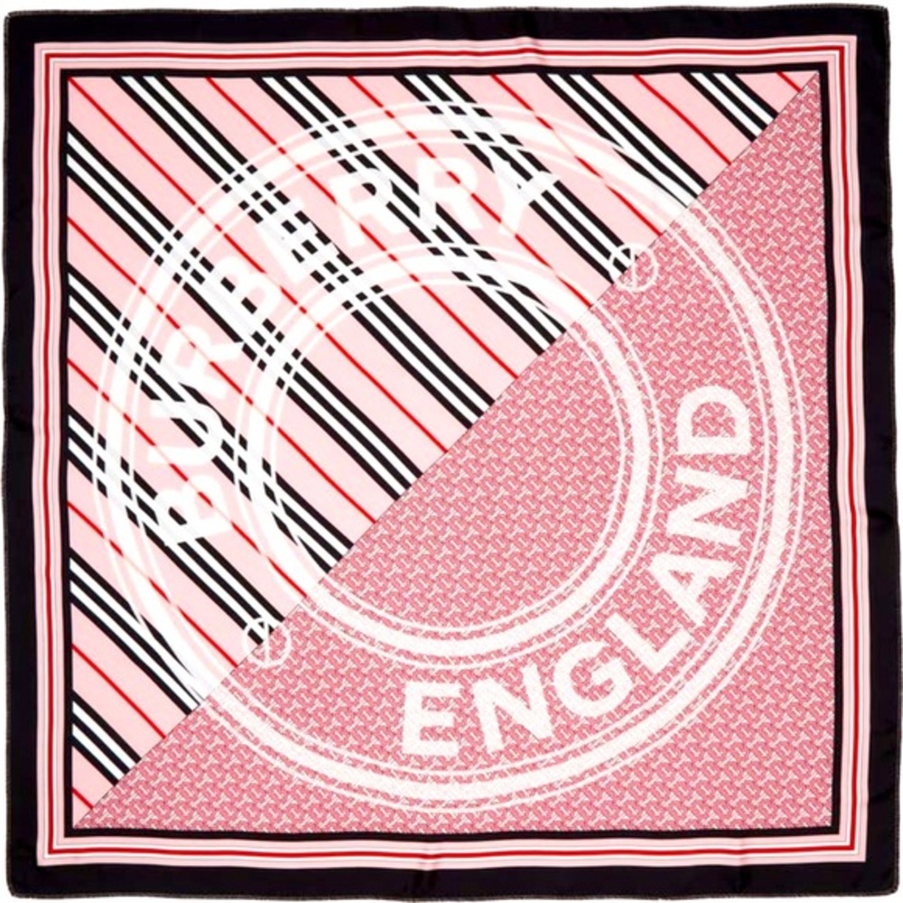 BURBERRY TB Monogram Heritage Square Silk Scarf in Bubblegum Pink - Picture 1 of 11